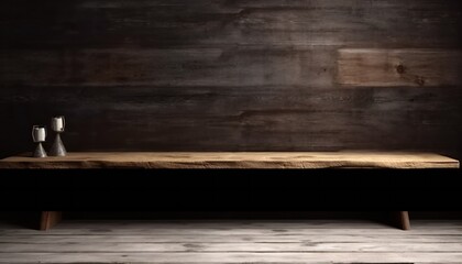 Wooden table and dark wooden wall