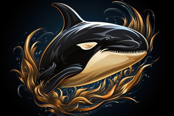 Wall Mural - bad orca logo, black background illustration generative ai