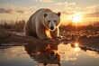 polar bear thirsty in the desert climate change awarness illustration generative ai