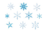 Fototapeta Desenie - Set of different snowflakes isolated on white background. Macro photo of real snow crystals. Generative AI