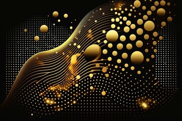Luxurious flowing golden dots on transparent background. Represents technology, science, music and modernity. Generative AI