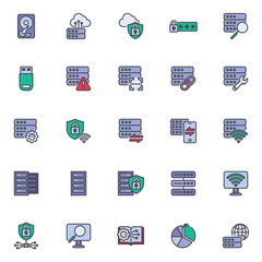 Aufkleber - database server filled outline icons set