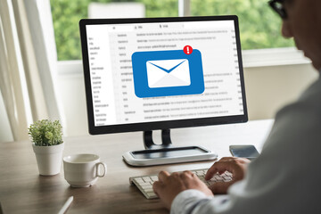 Poster - mail communication connection message to mailing contacts phone global letters concept