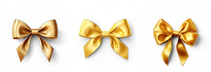 Poster - Golden silk  ribbon set collection isolated on transparent background