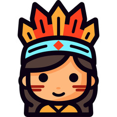 Poster - Cute native american girl wearing headdress logo vector