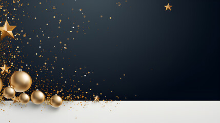 Wall Mural - Christmas and New Year minimalist 3D background. Golden stars and Christmas decorations on a draped gradient navy blue and white background with copy space for your text. The  Christmas backdrops