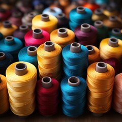 colored threads in a sewing workshop