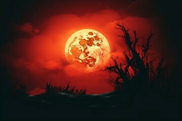 Wall Mural - Red moon darkness. Generate Ai