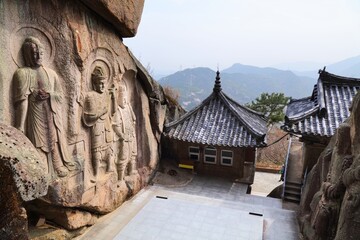 Seokbulsa temple bell tower in Busan. Day trip to Geumjeong Mountain from Busan, South Korea.