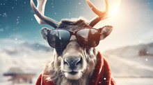Cool Hipster Santa Claus Reindeer With Sunglasses,