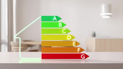 energy efficiency rating chart and home interior. ecological and bio energetic house. energy class, 