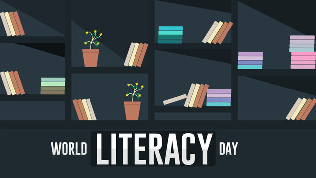 World literacy day September 8, background with Bookshelves poster design vector illustration.