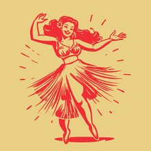 Retro Cartoon Illustration Of A Dancing Hula Girl