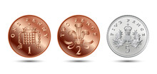 Vector Set British Coin One, Two, Five Pence.