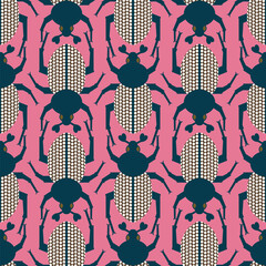 Wall Mural - Vector seamless pattern with decorative bugs on a pink background.