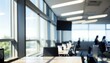 © slumart - Blurred Background of a Light Modern Office with Panoramic Windows and Beautiful Lighting ai generated
