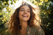 © BrightSpace - portrait of a woman with sunlight flare and nature , Their smiling faces reflect the joy of blissful scene