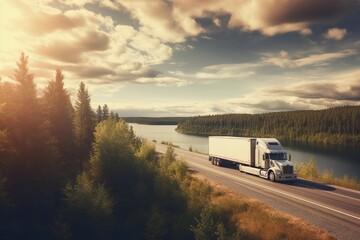 Wall Mural - truck on the highway, mountains, us, canada, majestic