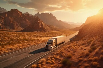 Wall Mural - truck on the highway, mountains, us, canada, majestic