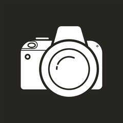 Isolated transparent illustration white icon symbol of modern photo camera DSLR digital single lens reflector mirrorless