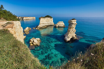 Wall Mural - sea scenery in Puglia. Italy. Torre di Sant Andrea - famous beach with rock formations near Otranto town