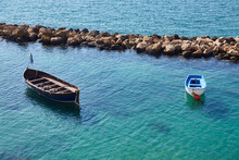 Overview With Old Fishing Boats In The Old City Of Taranto, Puglia