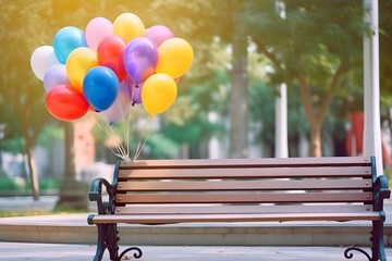 Wall Mural - a bench with balloons on it