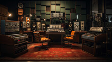 The Recording Studio Setup Featuring A Vintage Tape Recorder Alongside Modern Digital Audio Workstations. Generative AI