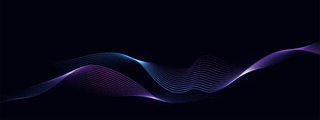 Wall Mural - Abstract dark background with glowing wave. Technology hi-tech futuristic template. Vector illustration