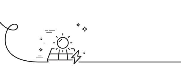 Poster - solar panels line icon. continuous one line with curl. electricity sun energy sign. lightning bolt s