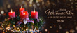 Weihnachtskarte - Frohe Weihnachten und ein gutes neues Jahr 2024 - rote brennende Kerzen - Adventskerzen - Weihnachtsgrüße - Hintergrund Banner, Header - Christmas greeting card with german text
