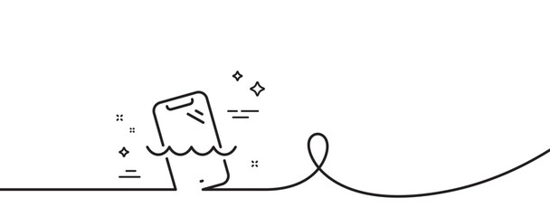 Poster - Smartphone waterproof line icon. Continuous one line with curl. Phone sign. Mobile device symbol. Smartphone waterproof single outline ribbon. Loop curve pattern. Vector
