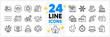 © blankstock - Icons set of Fireworks stars, Sale bags and Sale gift line icons pack for app with Buying process, Shopping, Backpack thin outline icon. Snowflake, Journey, Bicycle parking pictogram. Vector