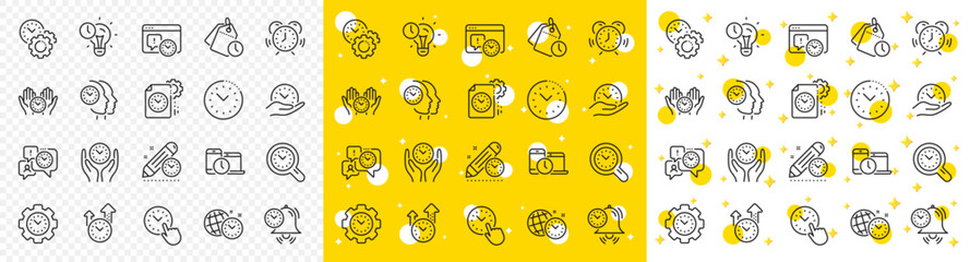 Poster - alarm clock, timer plan and project deadline signs. time management line icons. countdown clock, tim