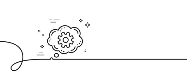 Poster - Cogwheel chat line icon. Continuous one line with curl. Engineering tool sign. Cog gear symbol. Cogwheel single outline ribbon. Loop curve pattern. Vector
