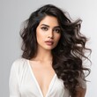 beautiful young indian woman with beautiful long curly hair isolated background generative ai 