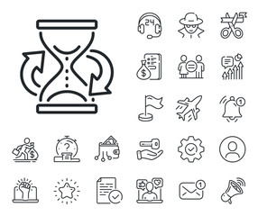 Poster - Sand watch sign. Salaryman, gender equality and alert bell outline icons. Time hourglass refresh line icon. Hourglass line sign. Spy or profile placeholder icon. Online support, strike. Vector