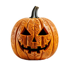 Halloween pumpkin Jack O Lantern, scary pumpkin with carved patterns isolated on transparent white background