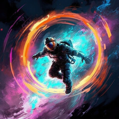 Wall Mural - Soaring astronaut on a colored background.