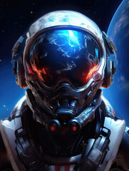 Wall Mural - Astronaut of the future, wearing a helmet. Digital art.