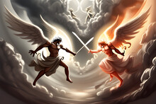 A Scene Where Angels And Demons Are Fighting In Heaven. Generative AI