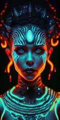 Wall Mural - a woman with glowing face paint. Generative AI Art.