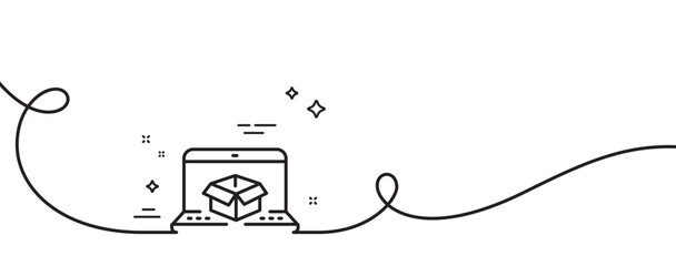 Poster - Online delivery line icon. Continuous one line with curl. Parcel tracking sign. Logistics website symbol. Online delivery single outline ribbon. Loop curve pattern. Vector