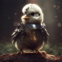 Wall Mural - White Chicken in Armor: Adorable and Charming. Generative AI.