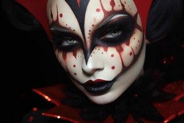 Portrait of beautiful woman with face painting. Halloween makeup. Creative face art, carnival and fashion concept