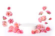Template with white podium and pink roses