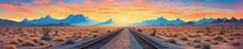 Wild West Landscape With Locomotive Rails. Generative AI