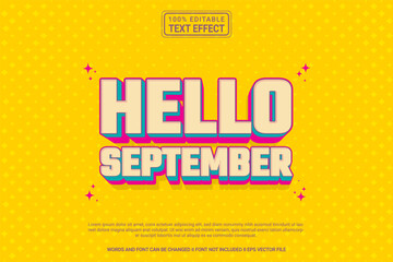 Editable text effect Hello September 3d cartoon template stlye modren premium vector