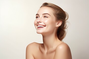 portrait of a happy, confident, and healthy caucasian woman with glowing skin and positivity. genera