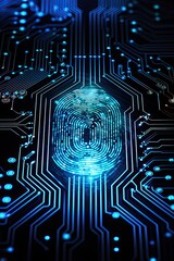 fingerprint id concept. digital processing of biometric fingerprint scanner. surveillance and securi